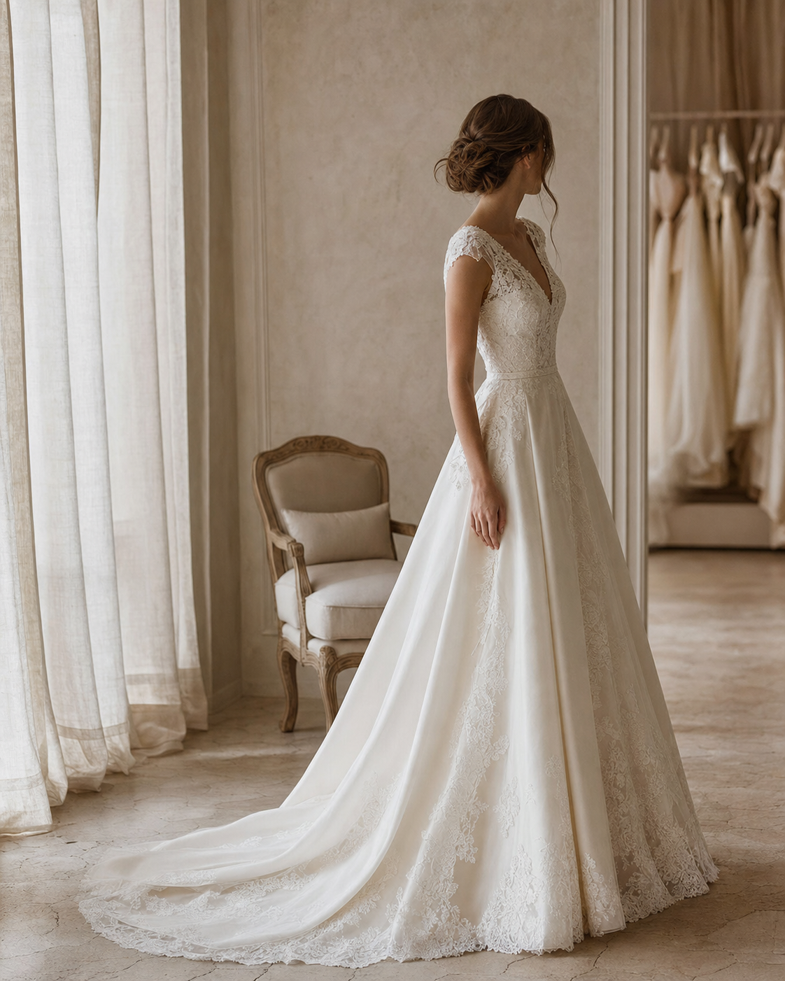 Lavorazione sartoriale di un abito da sposa